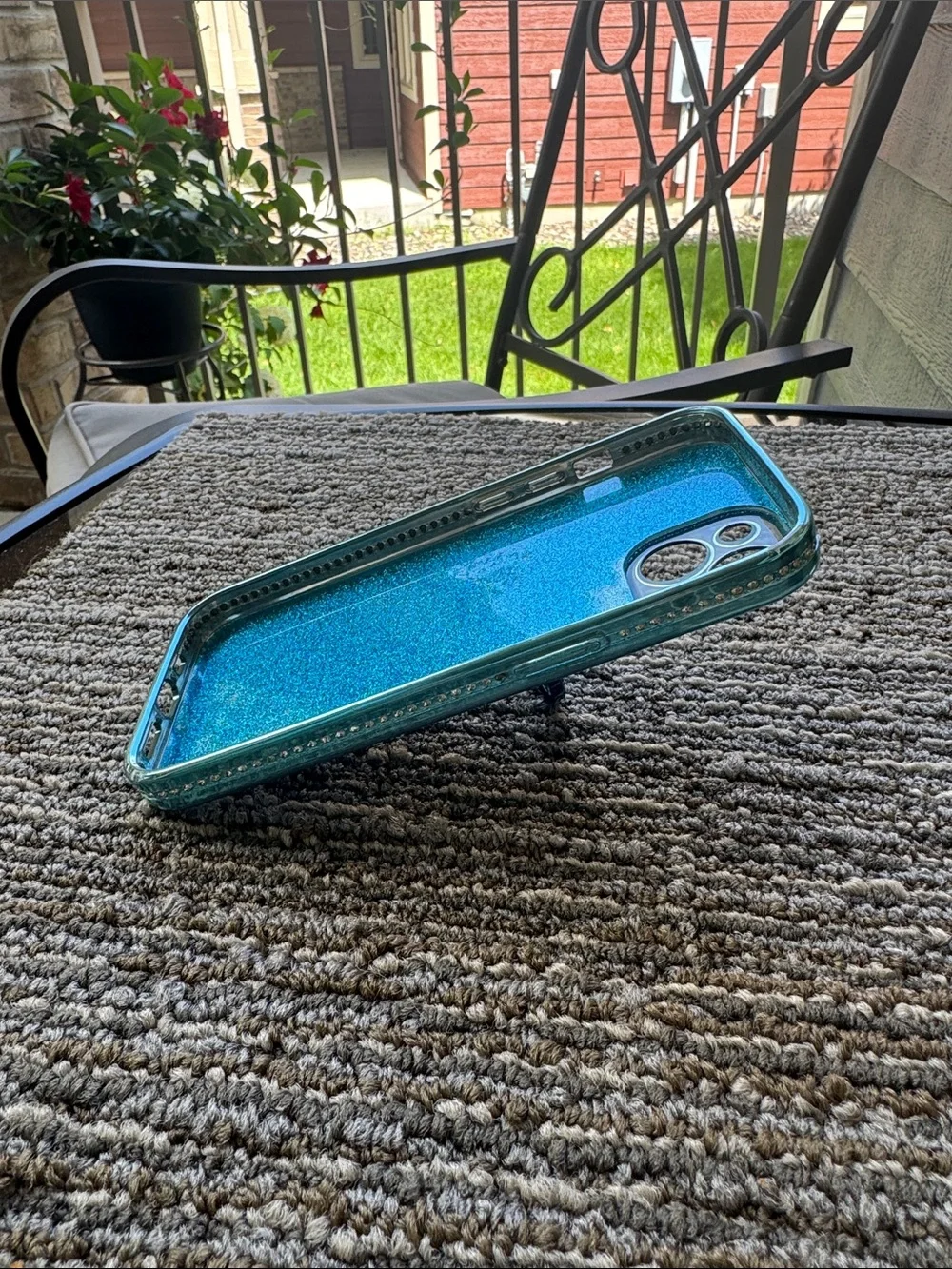 Blue Glitter I Phone 14  Case with Ring Grip